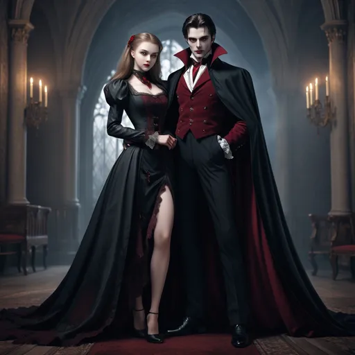 Prompt: Edward and Olga , vampire saga, во весь рост