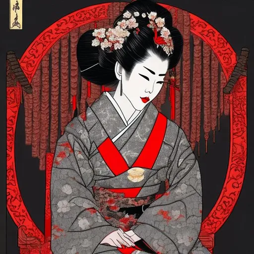 Prompt:  FEMALE GEISHA VAMPIRE QUEEN SITTING ON HER THRONE
