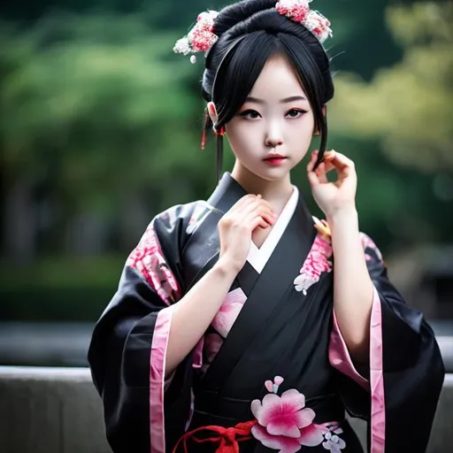 Prompt:  black kimono girl     
