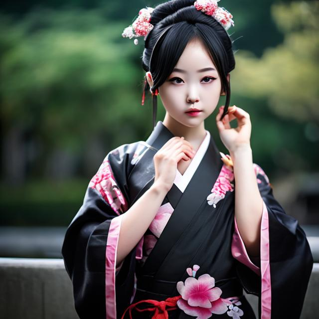 Prompt:  black kimono girl     