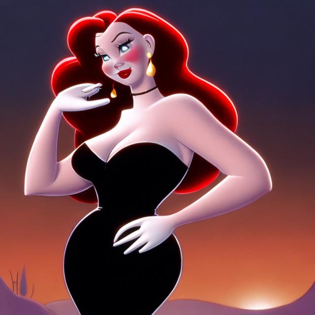 Prompt: JESSICA RABBIT WEARING A BLACK EVENING DRESS