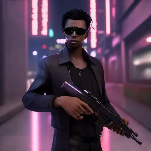 Prompt: NEO NOIR GANGASTER HOLDING A 9MM PISTOL..