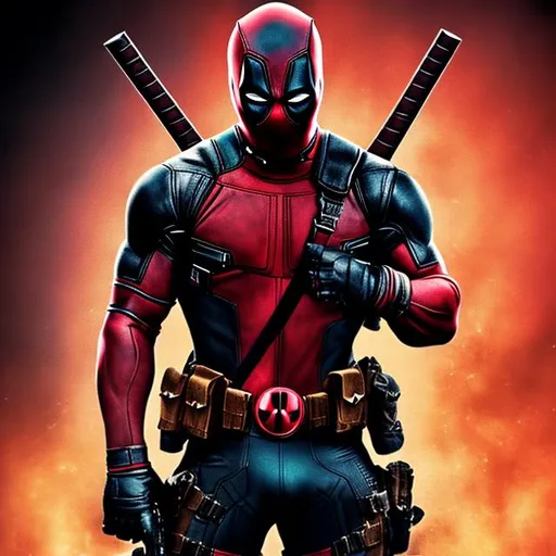 Prompt: High-resolution photo of superhero DEADPOOL, ALL black costume, uhd, hdr, 64k STANDING INFRONT OF A BLACK BACKGROUND
