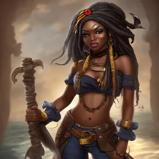 Prompt: beautiful Black female pirate 