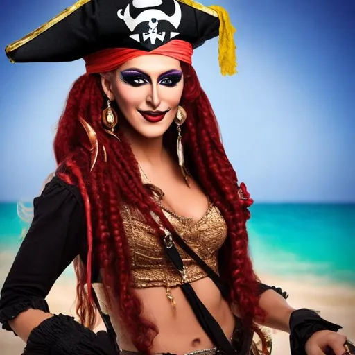 Prompt: beautiful middle eastern drag queen  female pirate 