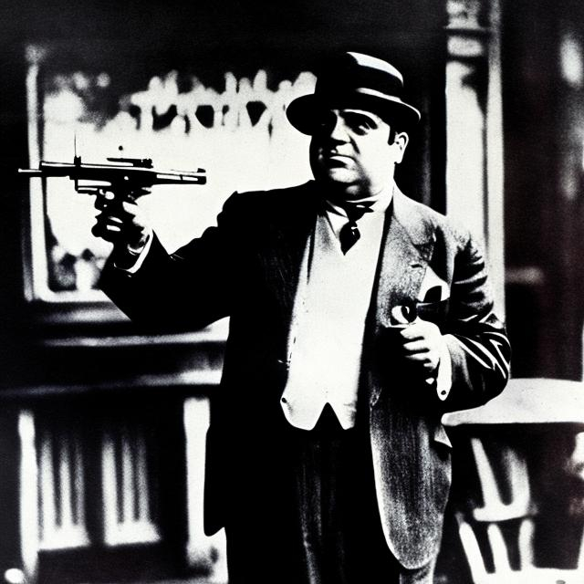 Prompt: AL CAPONE HOLDING A TOMMY GUN 
