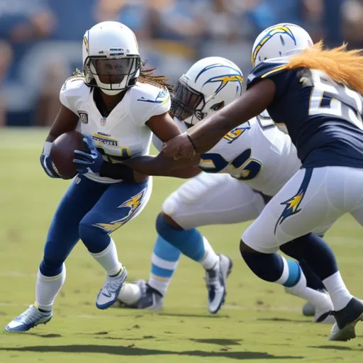 Prompt: FEMALE NFL PLAYER PLAYING FOR THE  San Diego CHARGERS 