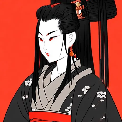 Prompt: Female SAMURAI wearing a black  kimono      