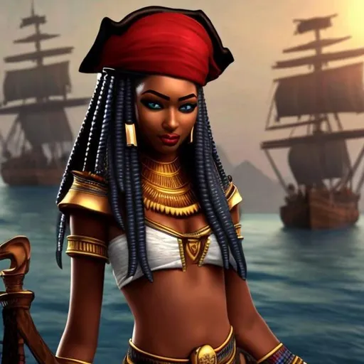 Prompt: beautiful black Egyptian female pirate 