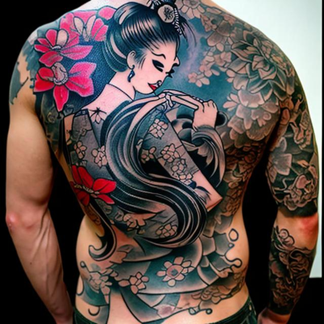 Prompt: TATTOOED GEISHA TATTOO ARTIST