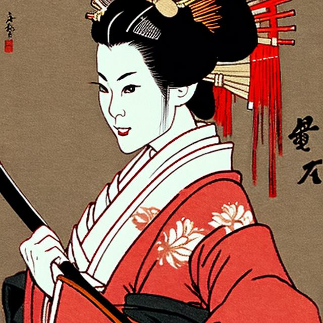 Prompt: SAMURAI GEISHA HOLDING A KATANA SWORD