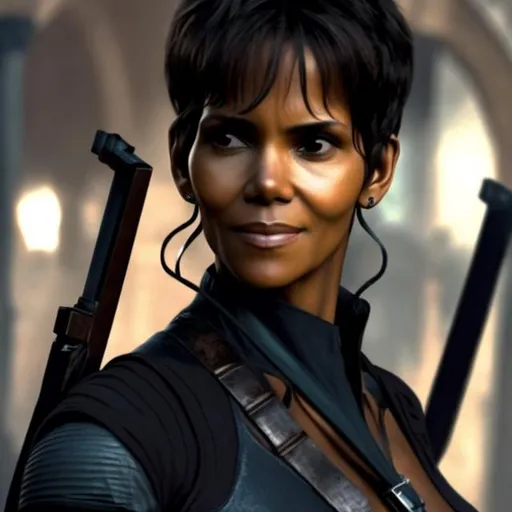 Prompt: HALLE BERRY AS A FEMALE ASSASSIN IN COLOR