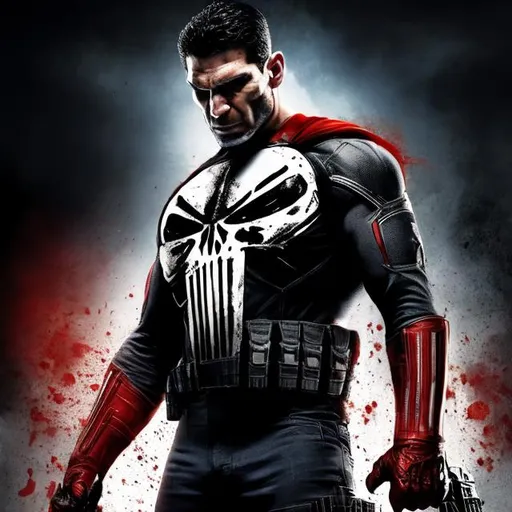 Prompt: High-resolution hyperrealistic photo of superhero US-Agent THE PUNISHER, black and red and white costume, uhd, hdr, 64k
