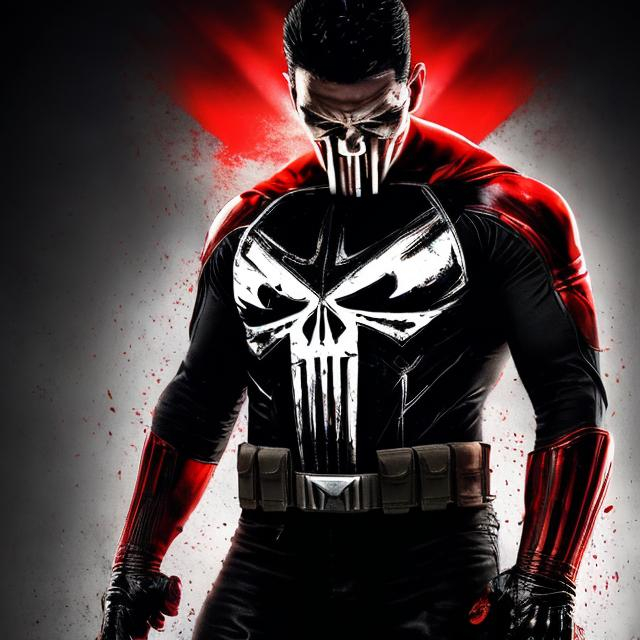 Prompt: High-resolution hyperrealistic photo of superhero THE PUNISHER, black and red and white costume, uhd, hdr, 64k