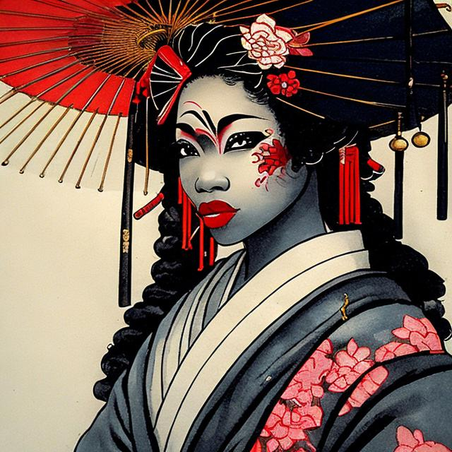 Prompt: BLACK FEMALE GEISHA 