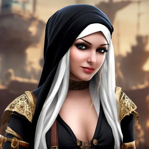 Prompt: beautiful black hijab female pirate 