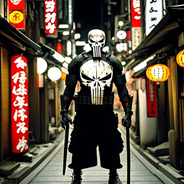 Prompt:  THE PUNISHER AS A SAMURAI IN TOKYO, JAPAN