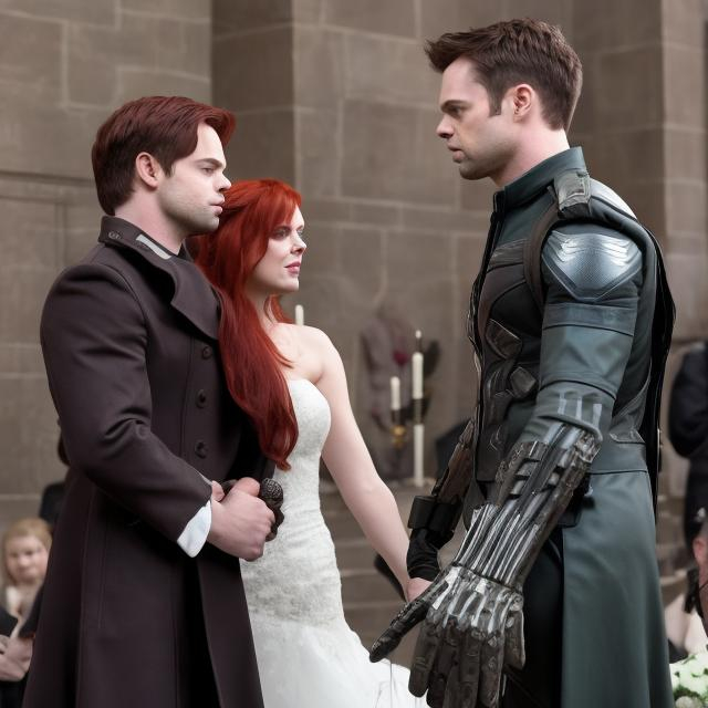 Prompt: BUCKY BARNES GETS MARRIED TO NATASHA ROMANOFF IN CHURCH