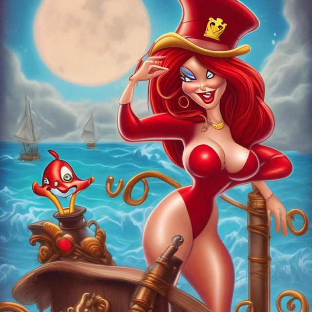 Prompt: Jessica rabbit as a beautiful pirate 