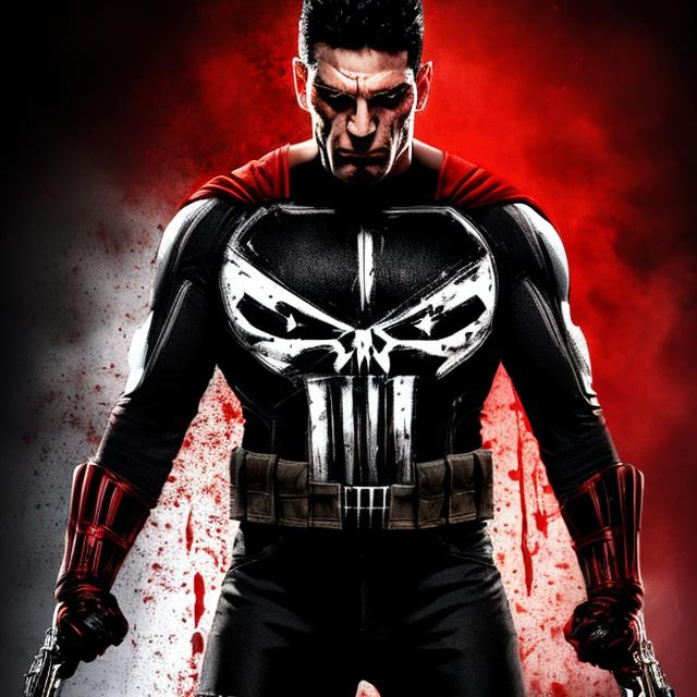 Prompt: High-resolution hyperrealistic photo of superhero THE PUNISHER, black and red and white costume, uhd, hdr, 64k