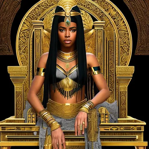 Prompt: AALIYAH AS CLEOPATRA SITTING ON HER THRONE IN HER PALACE