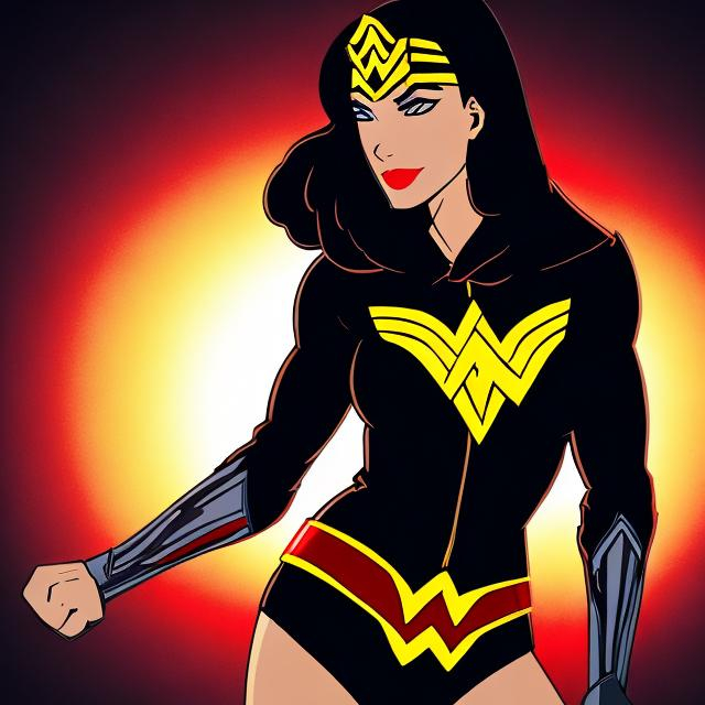 Prompt:  WONDERWOMAN IN A RED AND BLACK HOODIE