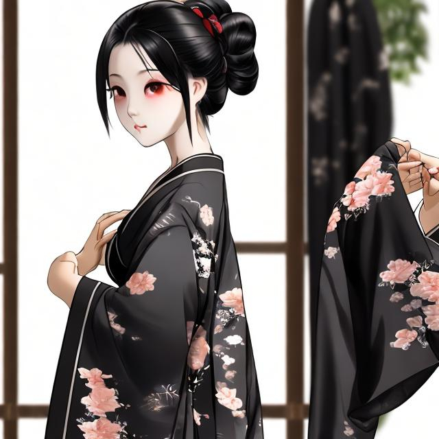 Prompt:  black kimono girl     