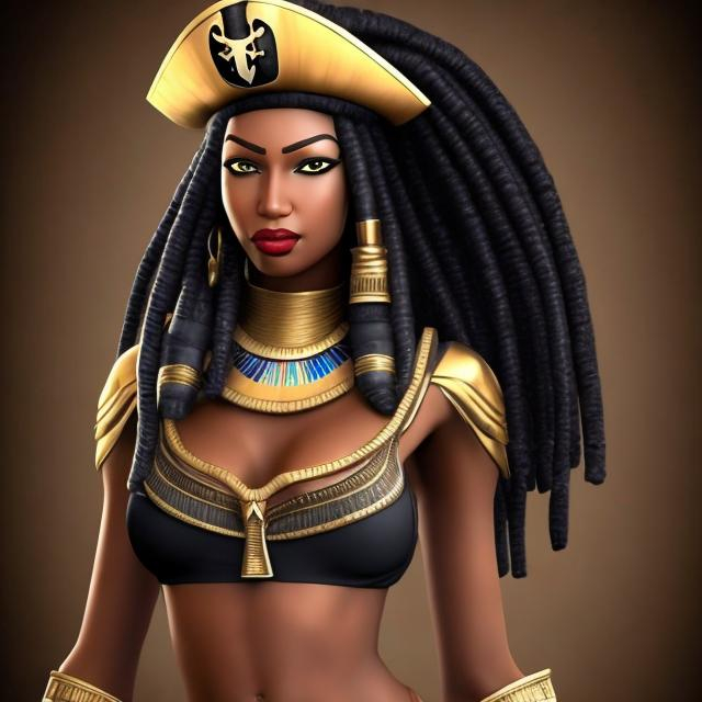 Prompt: beautiful black Egyptian female pirate 