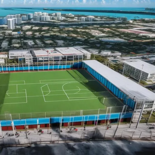 Prompt: SHIPPING CONTAINER SOCCER STADIUM IN MIAMI