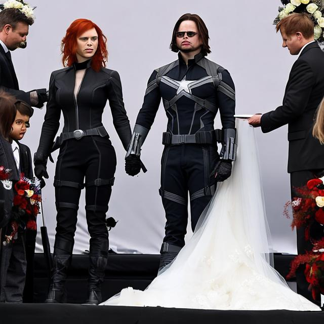 Prompt: THE WINTER SOLDIER MARRIES BLACK WIDOW.