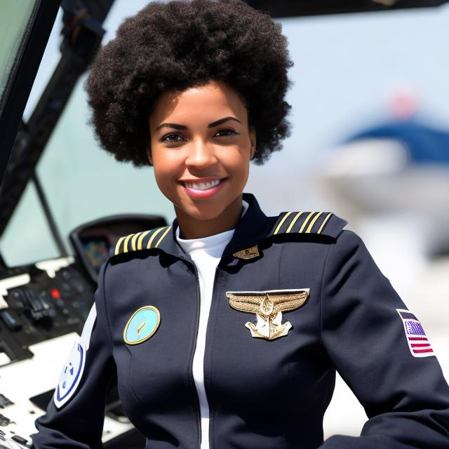 Prompt: BLACK FEMALE NAVAL PILOT