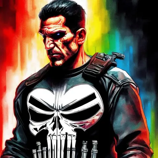 Prompt: CREATE A HIGHLY DETAILED COLORFUL IMAGE OF THE PUNISHER