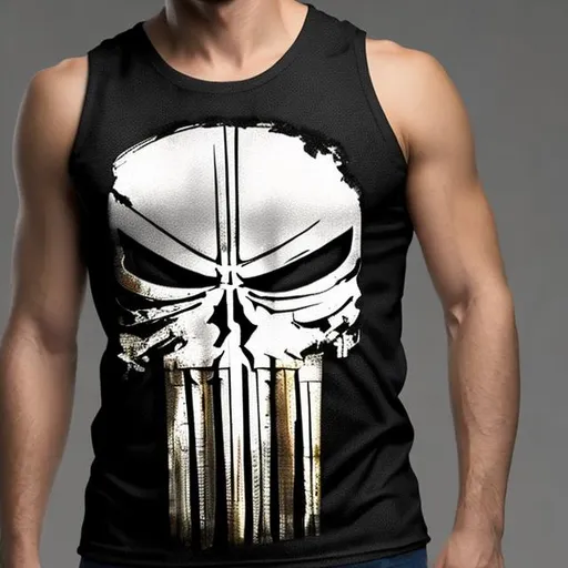 Prompt: CREATE A HIGHLY DETAILED COLORFUL IMAGE OF THE PUNISHER TANK TOP