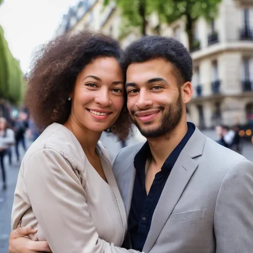 Prompt: create a high detailed image of a mixed-race couple in love, in Paris France