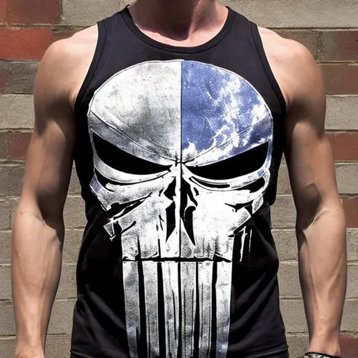 Prompt: CREATE A HIGHLY DETAILED COLORFUL IMAGE OF THE PUNISHER TANK TOP