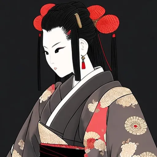 Prompt: Female SAMURAI wearing a black  kimono      