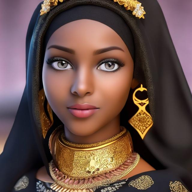 Prompt: BLACK ARABIAN FEMALE BEAUTY PRINCESS AMINA