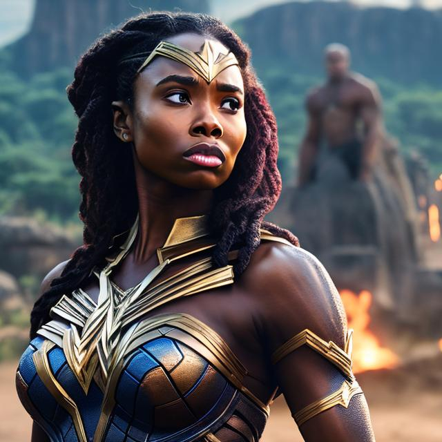 Prompt: VIBRANIUM WONDERWOMAN IN WAKANDA