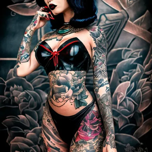 Prompt: TATTOOED GEISHA DOMINATRIX