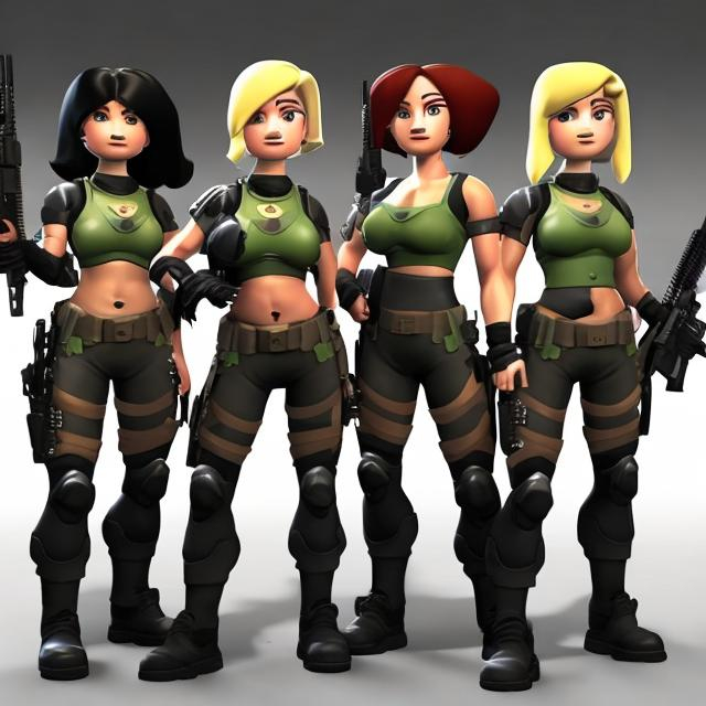 Prompt: ALL FEMALE PLATTOON COMMANDO UNIT