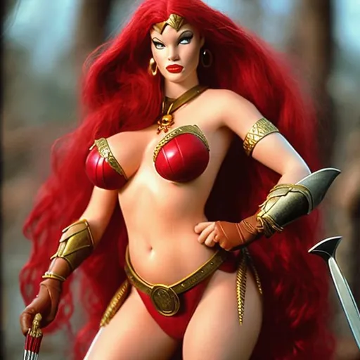 Prompt: JESSICA RABBIT AS RED SONJA