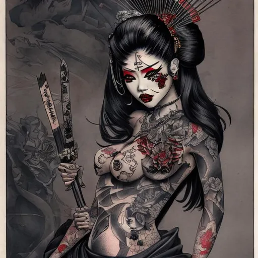 Prompt: TATTOOED GEISHA ASSASSIN