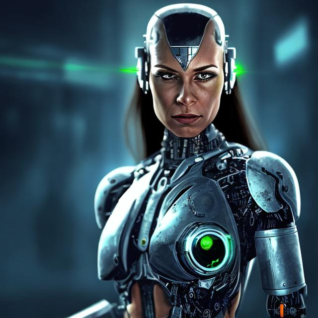 Prompt: CYBORG FEMALE COP