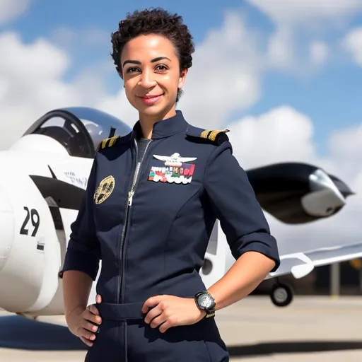 Prompt: MIXED RACE FEMALE NAVAL PILOT