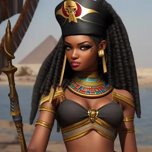 Prompt: beautiful black Egyptian female pirate 