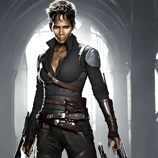 Prompt: HALLE BERRY AS A FEMALE ASSASSIN IN COLOR