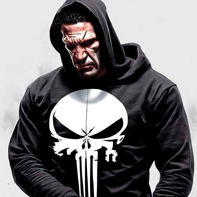 Prompt: PUNISHER IN A HOODIE