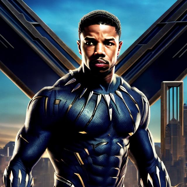 Prompt: MICHAEL.B. JORDAN, AS BLACK PANTHER IN COLOR