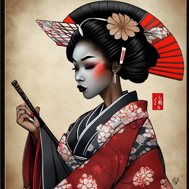 Prompt: BLACK FEMALE GEISHA 