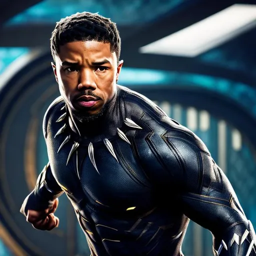 Prompt: MICHAEL.B. JORDAN, AS BLACK PANTHER IN COLOR